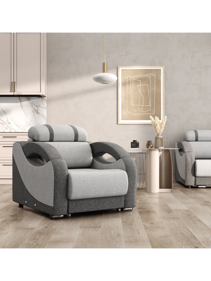 Кресло – кровать «Визит 8», НПБ, еврокнижка, цвет светло – серый/серый luma14/luma 24 - Фото 1