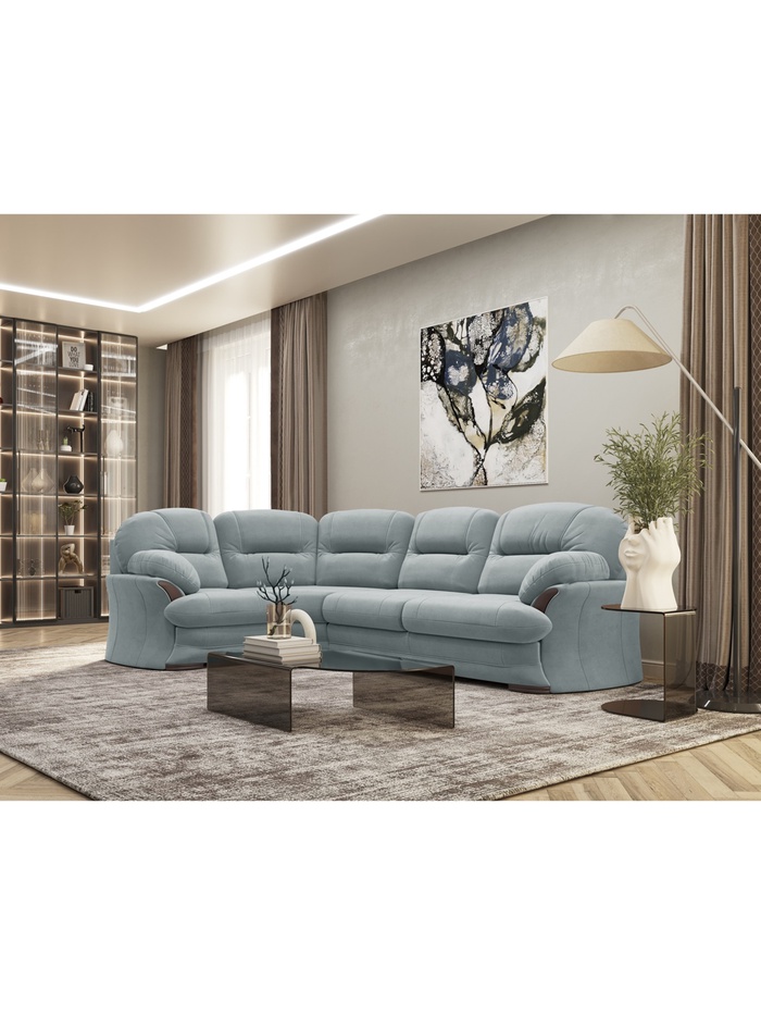 Диван угловой «Квин 6», левый, пружинная «змейка», раскладушка «Седофлекс», цвет серо – голубой newtone aqwablue - Фото 1