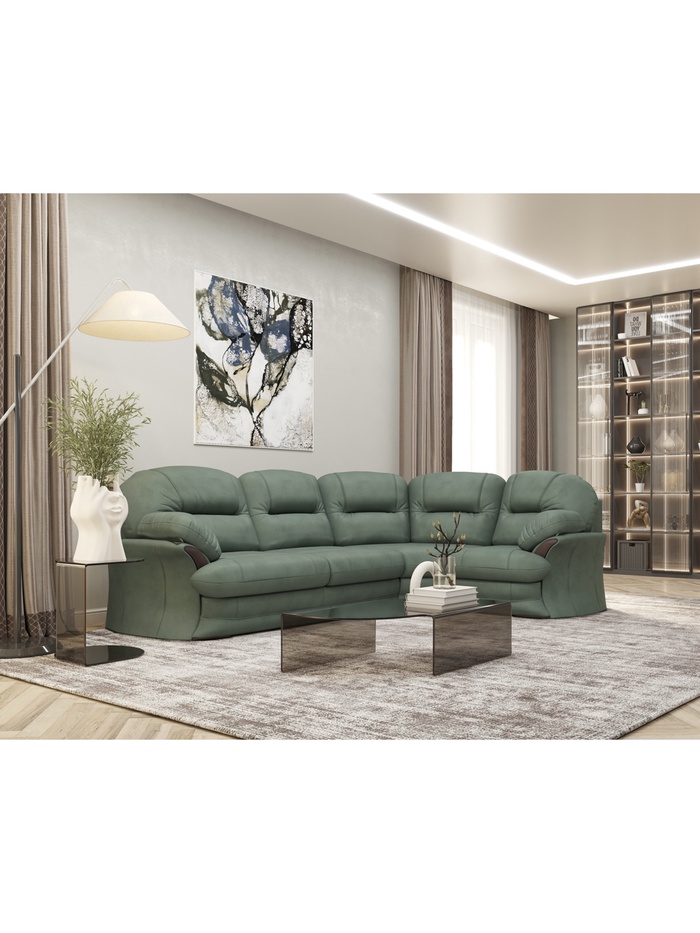 Диван угловой «Квин 6», правый, пружинная «змейка», раскладушка «Седофлекс», цвет зелёный dacota 14 - Фото 1