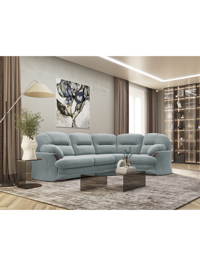 Диван угловой «Квин 6», правый, пружинная «змейка», раскладушка «Седофлекс», цвет серо – голубой newtone aqwa blue - Фото 1