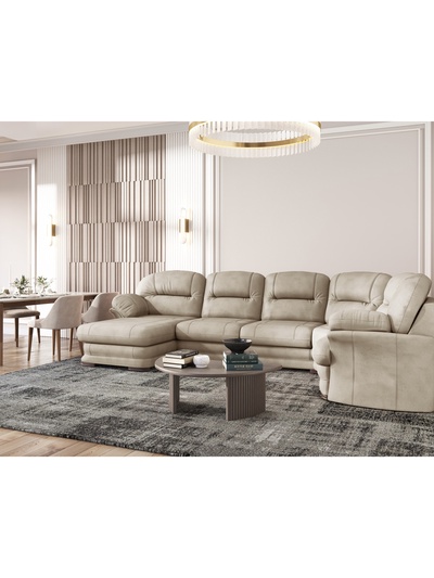 Диван угловой большой «Квин 6», левый, пружинная «змейка», раскладушка «Седофлекс», цвет бежевый dacota 02