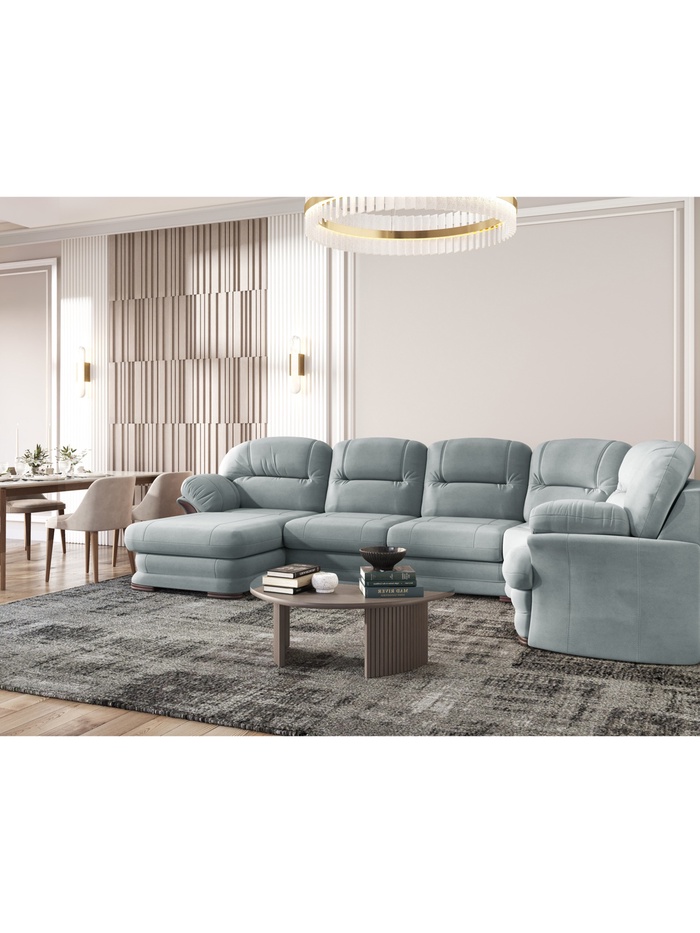 Диван угловой большой «Квин 6», левый, раскладушка, цвет серо – голубой newtone aqwablue - Фото 1