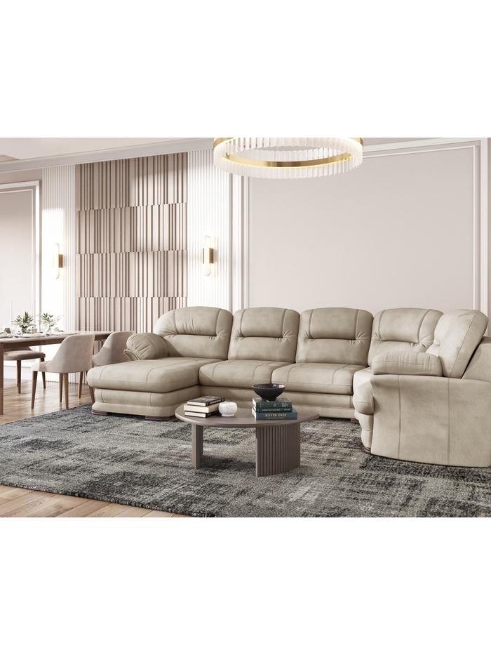 Диван угловой большой «Квин 6», левый, пружинная «змейка», без механизма, цвет бежевый dacota 02