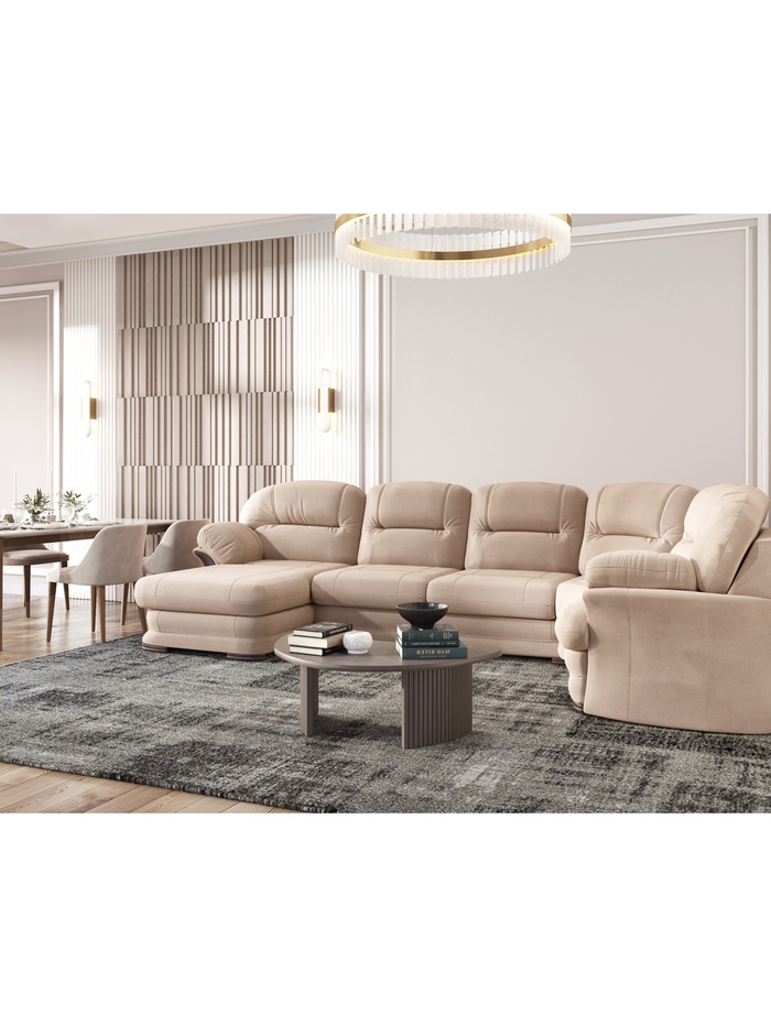 Диван угловой большой «Квин 6», левый, пружинная «змейка», без механизма, цвет бежевый luma 03