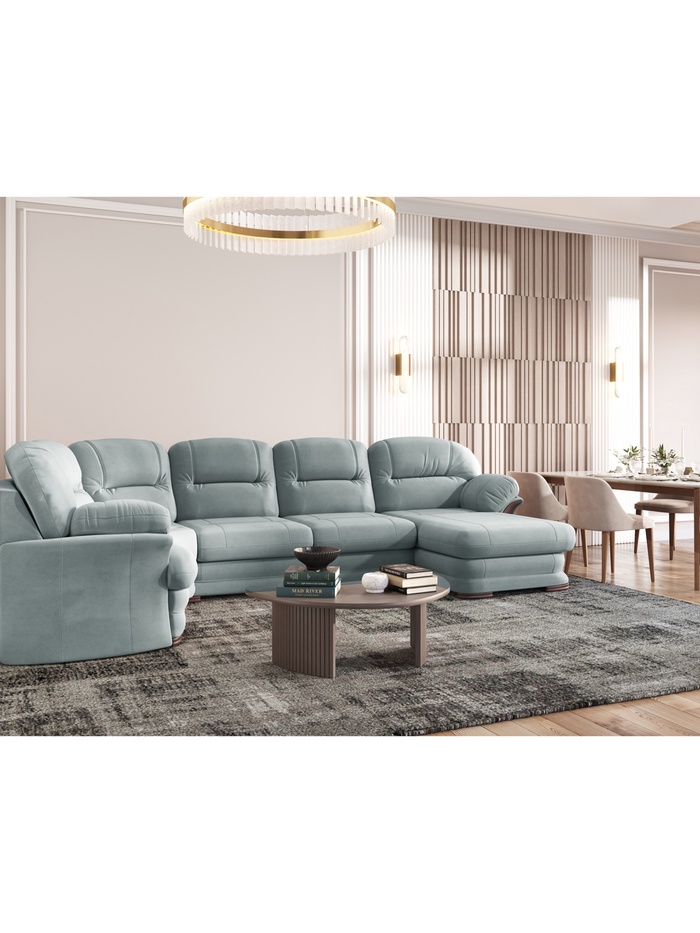 Диван угловой большой «Квин 6», правый, раскладушка, серо – голубой newtone aqwablue - Фото 1