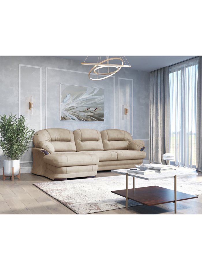 Диван угловой малый «Квин 6», левый, пружинная «змейка», раскладушка «Седофлекс», цвет бежевый dacota 02 - Фото 1