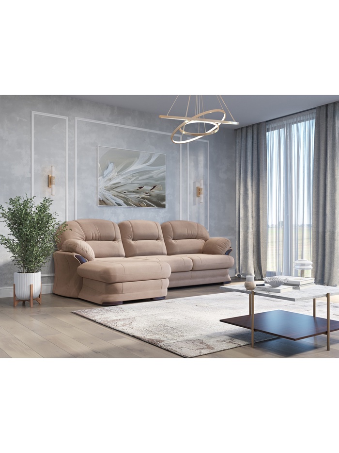 Диван угловой малый «Квин 6», левый, пружинная «змейка», раскладушка «Седофлекс», цвет бежевый luma 03 - Фото 1