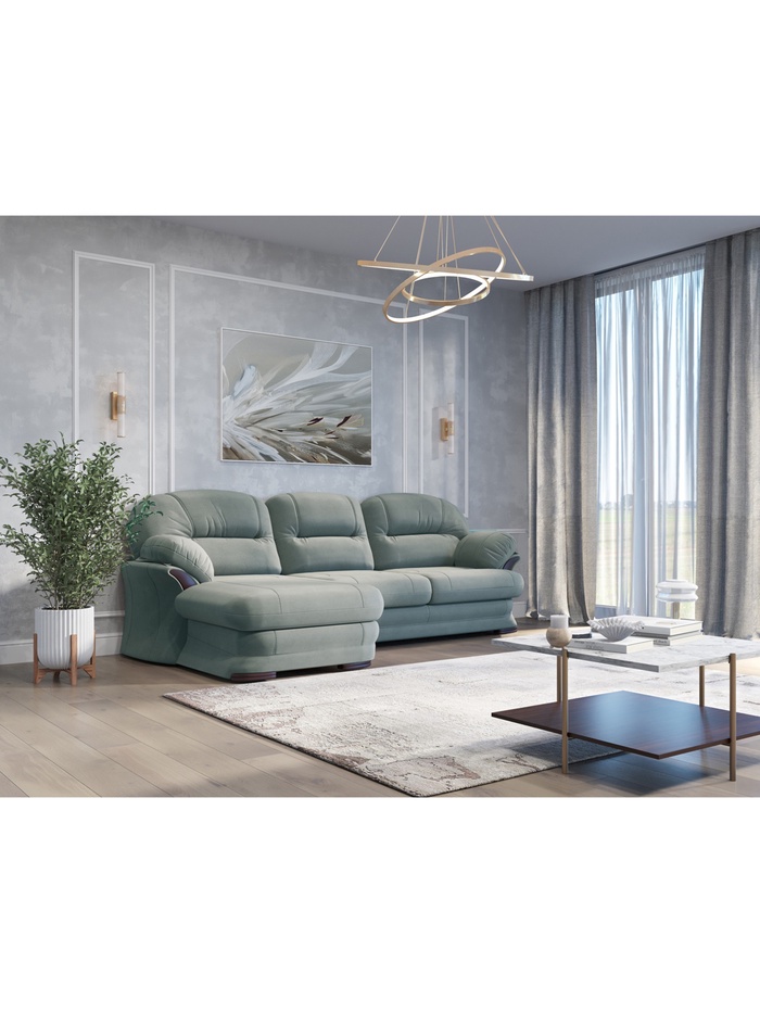 Диван угловой малый «Квин 6», правый, пружинная «змейка», без механизма, цвет серо – голубой newtone aqwa blue - Фото 1