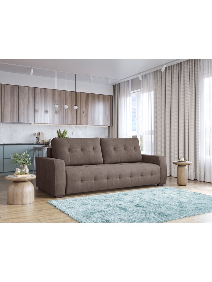 Диван прямой «Санрайз», НПБ, еврокнижка, цвет коричневый newtone dark brown - Фото 1