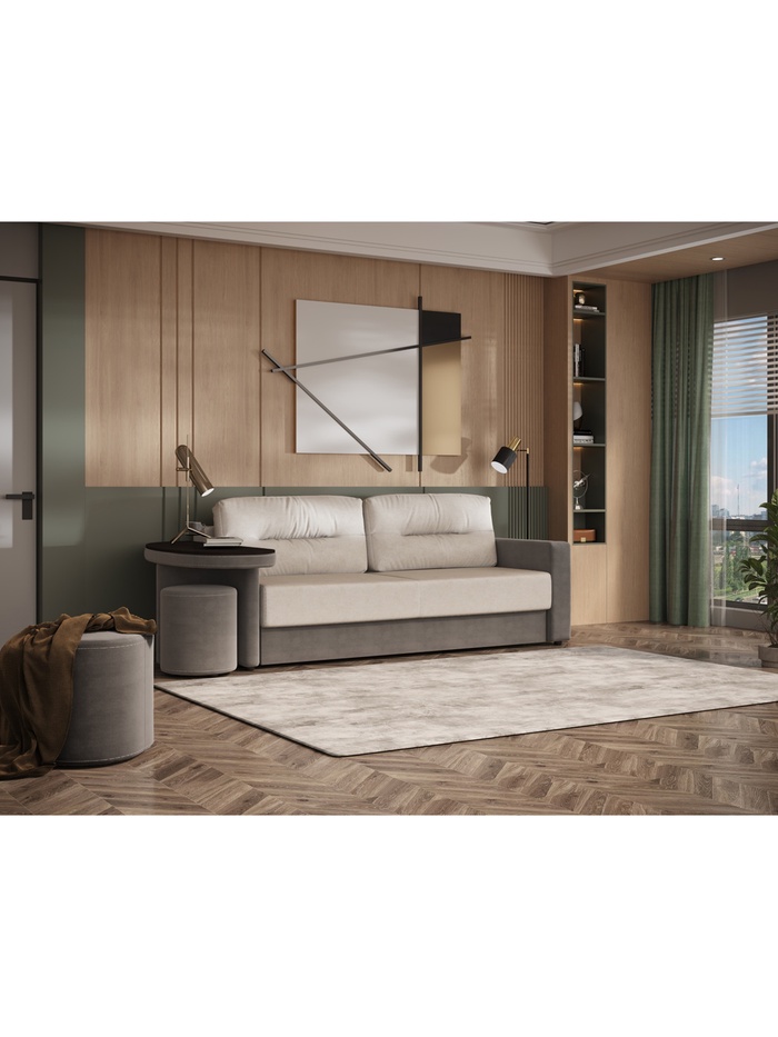 Диван прямой «Сантана 4», со столом, левая, НПБ, «еврокнижка», цвет бежевый/коричневый ultra ivory/ultra stone - Фото 1