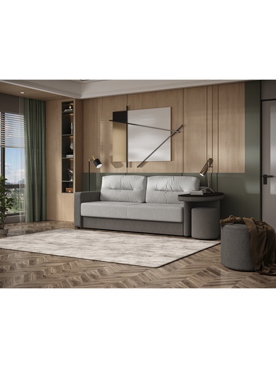 Диван прямой «Сантана 4», со столом, правая, НПБ, «еврокнижка», цвет белый/серый luma 01/luma 24