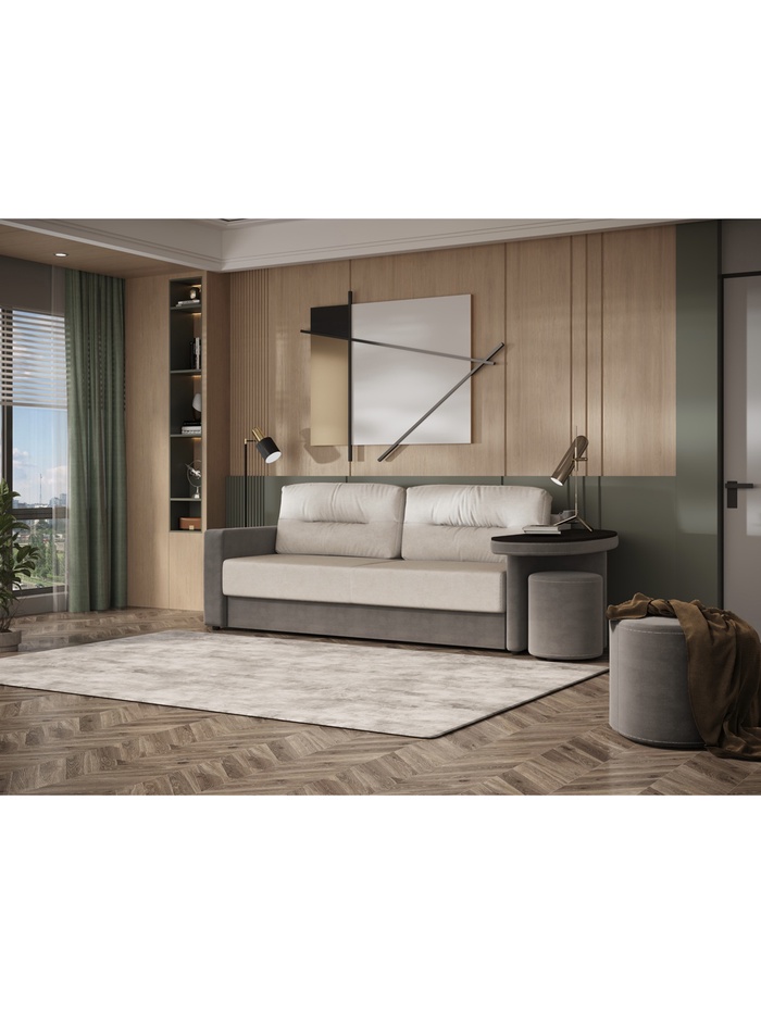 Диван прямой «Сантана 4», со столом, правая, НПБ, «еврокнижка», цвет бежевый/коричневый ultra ivory/ultra stone - Фото 1