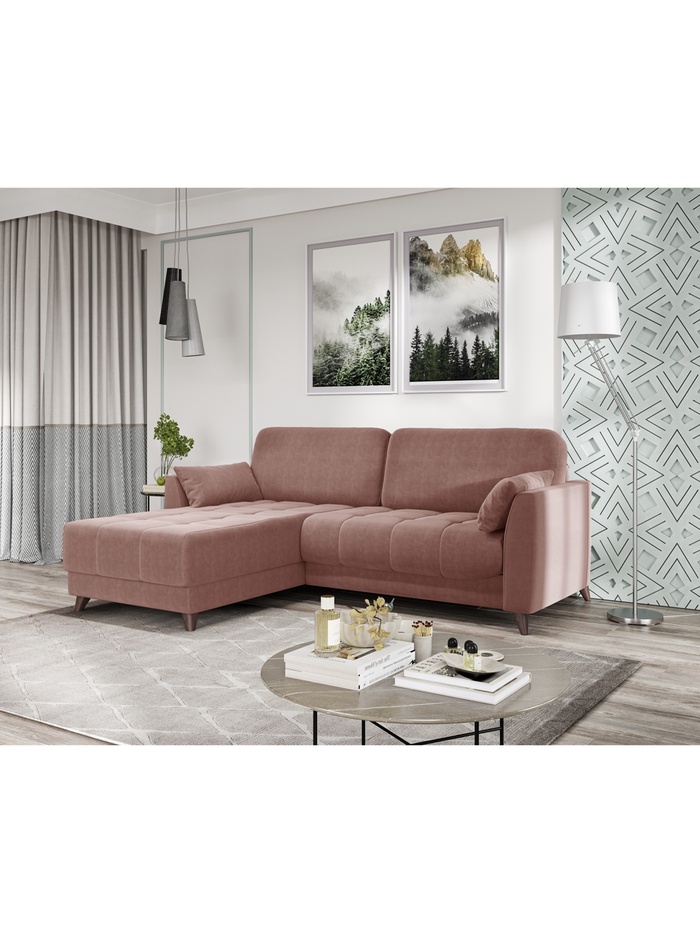 Диван угловой «Скандинавия», левый, НПБ, тик – так, коралловый ultra coral - Фото 1