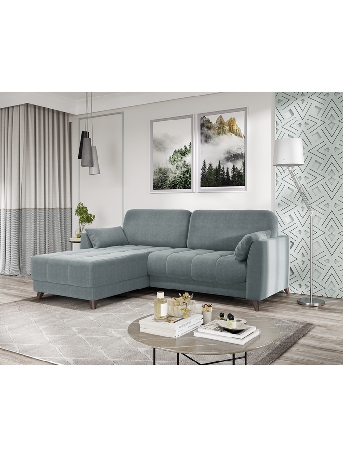 Диван угловой «Скандинавия», левый, НПБ, тик – так, цвет Серо-голубой Newtone aqwa blue - Фото 1