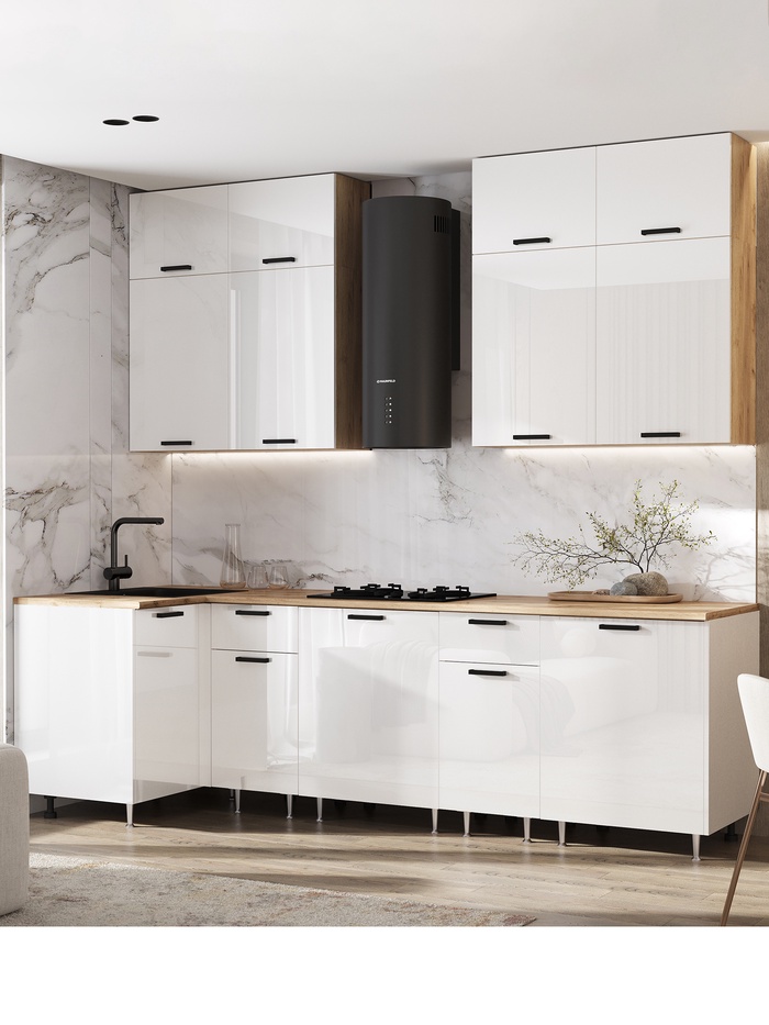 Кухонный гарнитур угловой «Рио» New, 1000×2600 мм, цвет белый глянец/дуб крафт/дуб вотан - Фото 1