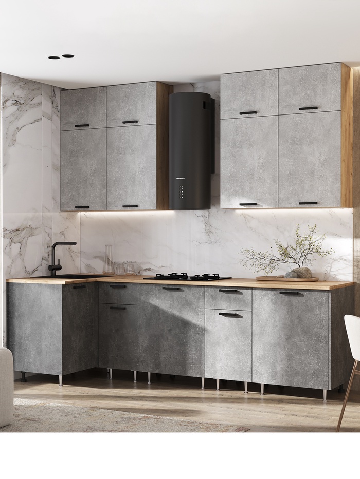 Кухонный гарнитур угловой «Рио» New, 1000×2600 мм, цвет бетон светлый/бетон тёмный/дуб вотан - Фото 1