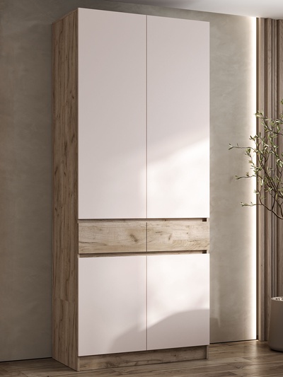 Шкаф двухстворчатый «Роджина», 1000×520×2400 мм, цвет кашемир/дуб крафт серый