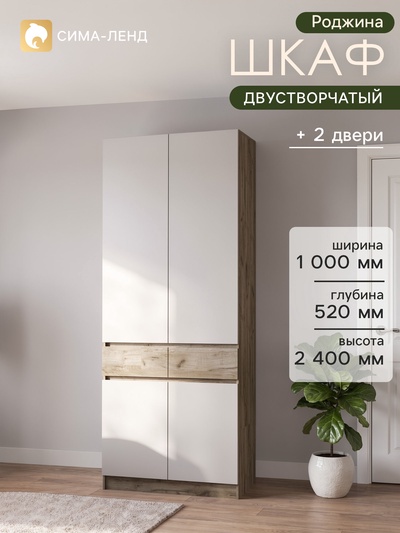 Шкаф двухстворчатый «Роджина», 1000×520×2400 мм, цвет кашемир/дуб крафт серый