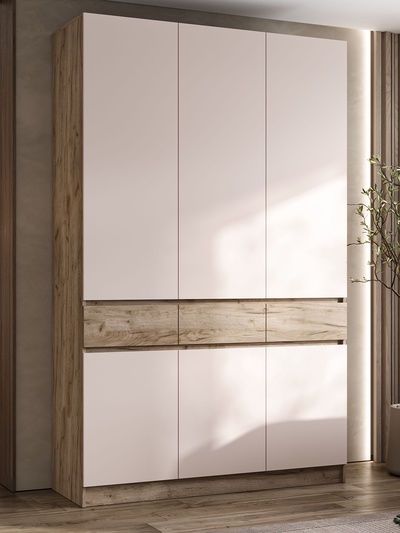 Шкаф трёхстворчатый «Роджина», 1500×520×2400 мм, цвет кашемир/дуб крафт серый