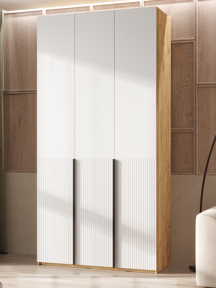 Шкаф трёхстворчатый «Марвэл», 1200×508×2400 мм, цвет браш вайт/дуб крафт - Фото 1