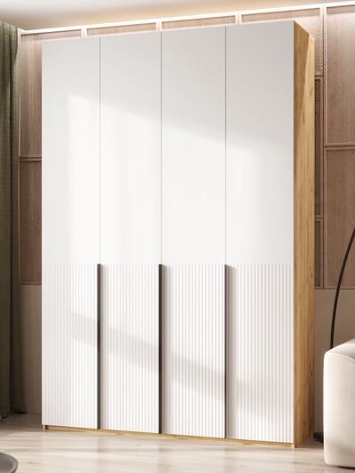 Шкаф четырёхстворчатый «Марвэл», 1600×508×2400 мм, цвет браш вайт/дуб крафт