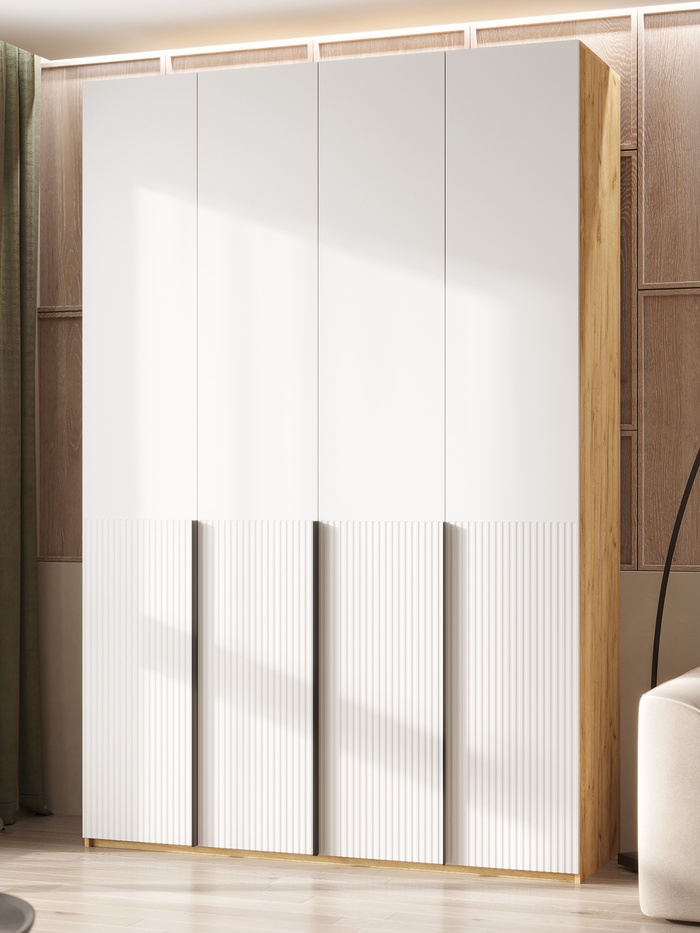 Шкаф четырёхстворчатый «Марвэл», 1600×508×2400 мм, цвет браш вайт/дуб крафт - Фото 1