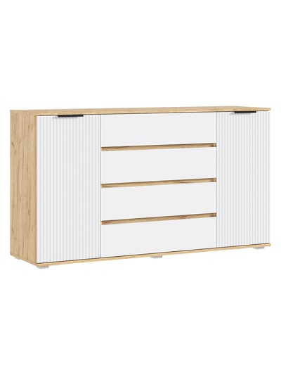Комод напольный «Марвэл», 2 двери, 4 ящика, 1600×450×900 мм, цвет браш вайт/дуб крафт