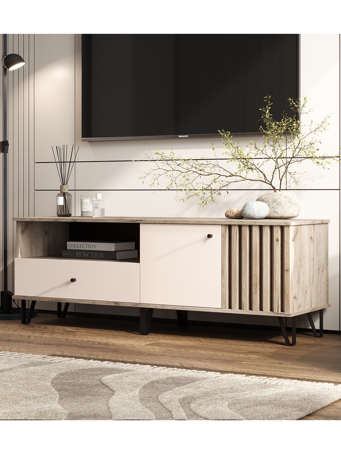 Тумба под ТВ «Роджина», 1502×426×511 мм, цвет кашемир/дуб крафт серый - Фото 1