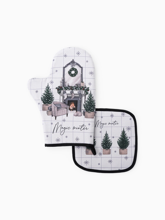 Кухонный набор «Этель» Magic winter: варежка-прихватка 20×27 см, прихватка 19×19 см - Фото 1