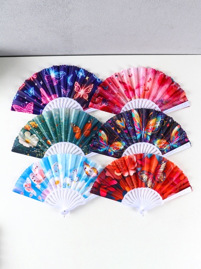Веер складной «Бабочки и цветы», 23 см, МИКС