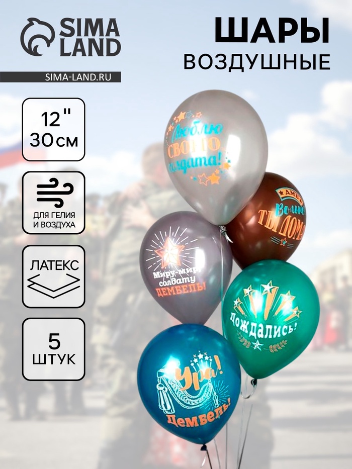 Воздушные шары латексные 12 «Дембель», 5 шт., МИКС