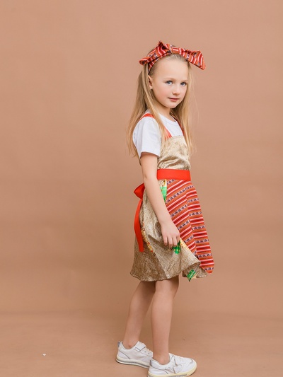 Карнавальный костюм детский «Бабка Ежка»: сарафан, фартук, бандана, р.128