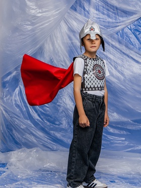 Карнавальный костюм детский «Богатырь Добрыня»: болеро, жилет, шлем, р. 110-122