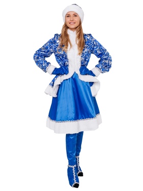 Карнавальный костюм «Снегурочка Сказочная»: кафтан, юбка, шапка, варежки, коса, имитация сапог