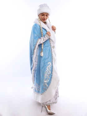 Карнавальный костюм новогодний «Снегурочка»: платье, шапка, косы, шуба, подъюбник, рост 164, р-р. 48