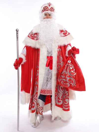 Карнавальный костюм «Дед Мороз царский»: шуба, рубашка, сапоги, кушак, варежки, шапка, мешок, посох