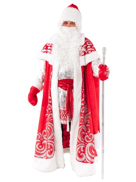 Карнавальный костюм «Дед Мороз царский»: шуба, рубашка, сапоги, кушак, варежки, шапка, мешок, посох