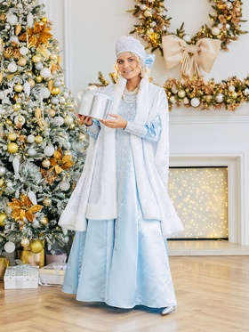 Карнавальный костюм новогодний «Снегурочка Купеческая», платье, шуба, шапка с кокошником, размер 164-50