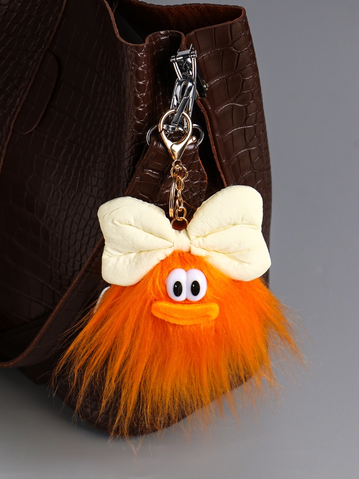 Брелок для ключей на кольце «Пушистик: Чучундра с бантиком», на сумку, рюкзак, оранж, 18×10×5 см - Фото 1