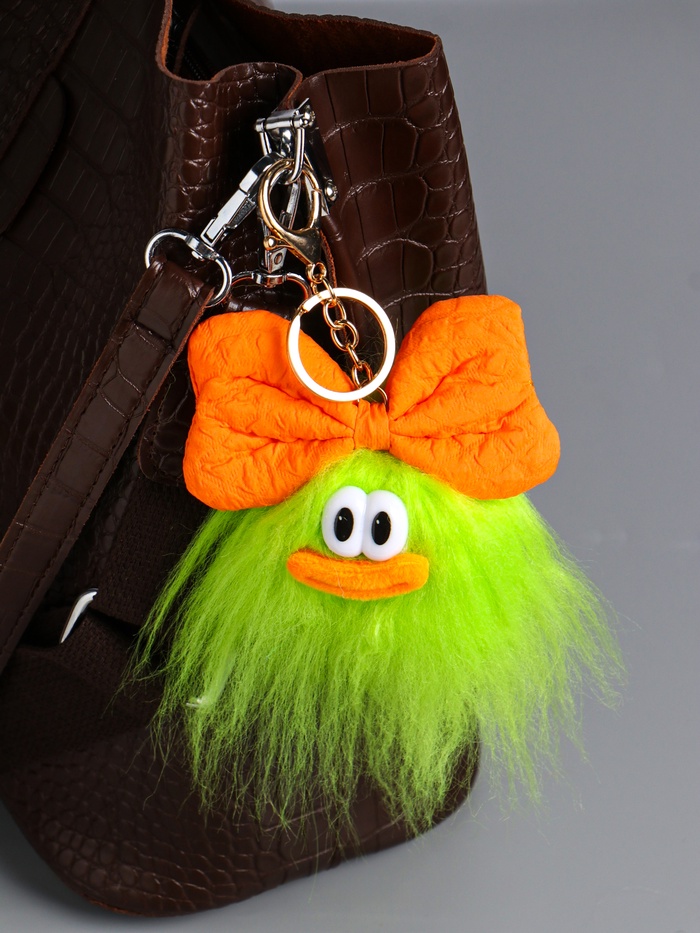 Брелок для ключей на кольце «Пушистик: Чучундра с бантиком», на сумку, рюкзак, салатовая, 18×10×5 см - Фото 1