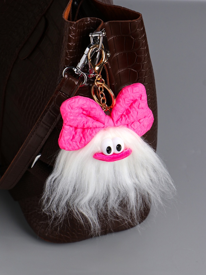 Брелок для ключей на кольце «Пушистик: Чучундра с бантиком», на сумку, рюкзак, белая, 18×10×5 см - Фото 1