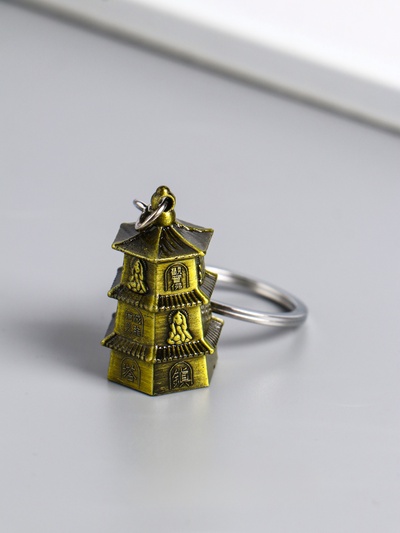 Брелок для ключей на кольце «Нэцкэ: Пагода 3 яруса», металл под бронзу, 3.8×2.5×2.2 см
