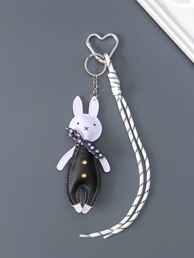 Брелок для ключей на карабине «Зайчик с косынкой», на сумку, рюкзак, чёрно-белый, с узлом, 22.5×7×1.7 см