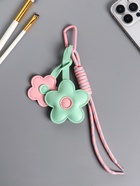 Брелок для ключей на карабине «Цветочки», на сумку, рюкзак, мятно-розовый, с узлом, 25×7×1.5 см - фото 809262141