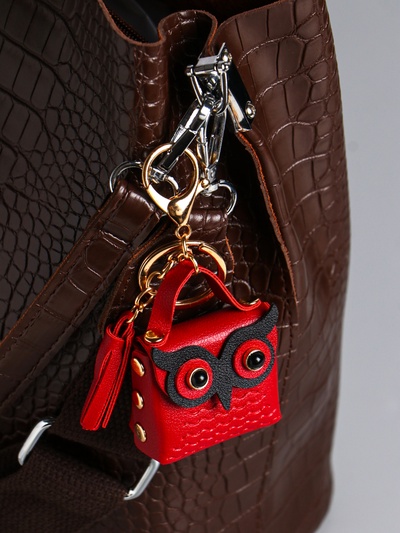 Брелок для ключей с карабином, с кистью «Сумочка. Сова», на сумку, рюкзак, бордо, 5.2×2.5×6 см