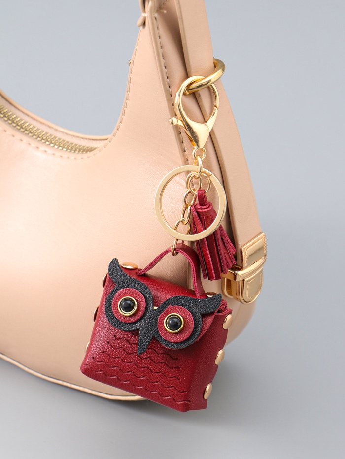 Брелок для ключей с карабином, с кистью «Сумочка. Сова», на сумку, рюкзак, бордо, 5.2×2.5×6 см - Фото 1
