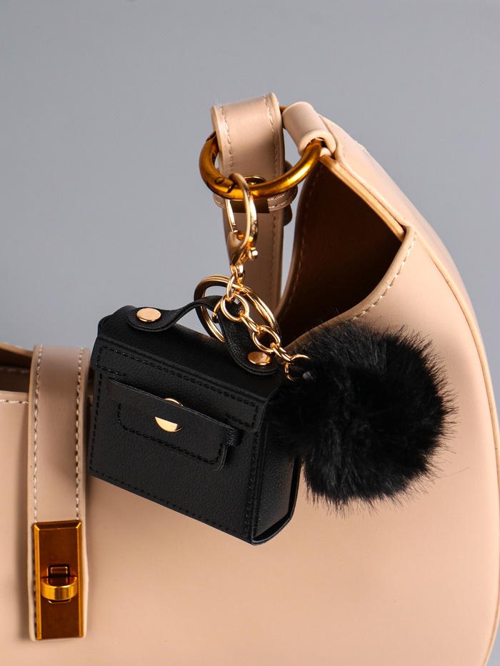 Брелок для ключей с карабином, с пушистиком «Сумочка», на сумку, рюкзак, чёрный, 5.8×2.4×5 см - Фото 1