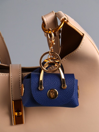 Брелок для ключей с карабином, кистью «Саквояж», на сумку, рюкзак, чехол для наушников, синий, 7.5×4×7 см