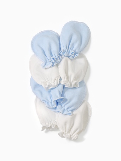 Антицарапки для новорожденных 4 пары, хлопок 100%, белые, голубые