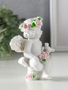 Фигурка полистоун «Ангелок в цветочном венке, с птичкой на ладоне», белый, 9.5×6.5×10.5 см - фото 809262307